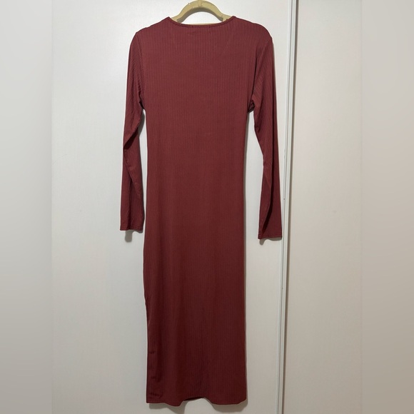 SHIBEVER Casual Dresses for Women V Neck Long Sleeve Front Waist Ribbed - Picture 6 of 7